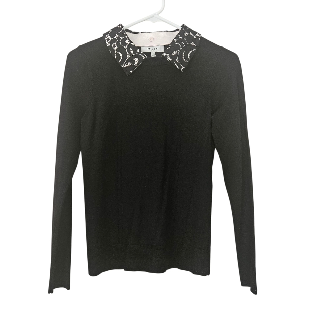 Milly Black Long Sleeve Sweater Exchangable Collar Size Petite